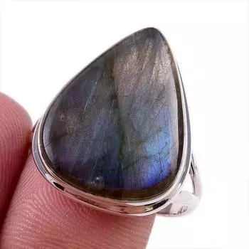 Ювелирное кольцо из чистого серебра 925 пробы с натуральным лабрадоритом, размер 10 G6w82