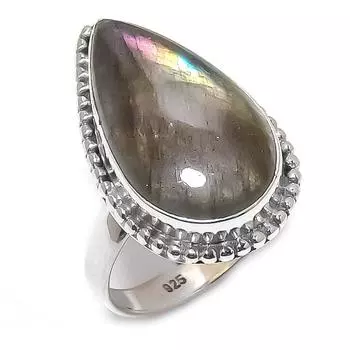 Ювелирное кольцо из чистого серебра 925 пробы с натуральным лабрадоритом, размер 7 j5w95