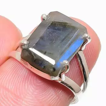 Ювелирное кольцо из чистого серебра 925 пробы с натуральным лабрадоритом, размер 7 F8n73