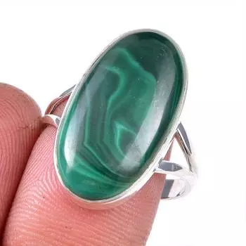 Ювелирное кольцо из чистого серебра 925 пробы с натуральным малахитом, размер 9 R8t31