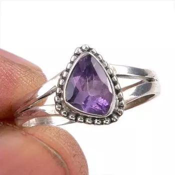 Ювелирное кольцо из чистого серебра 925 пробы с натуральным розовым аметистом S.7 C4S27
