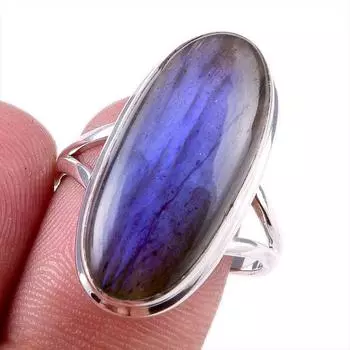 Ювелирное кольцо из чистого серебра 925 пробы с натуральным лабрадоритом, размер 9 C8F82