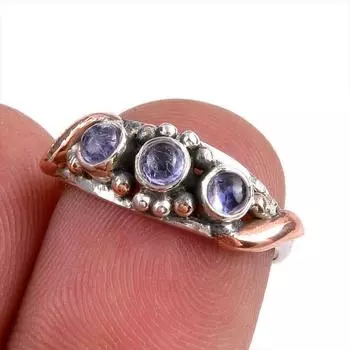 Ювелирное кольцо из чистого серебра 925 пробы с натуральным танзанитом, двухцветное ювелирное кольцо, размер 5,5 a9a35