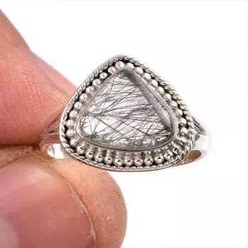 Ювелирное кольцо из чистого серебра 925 пробы с натуральным черным рутилом, размер 7 p5u55