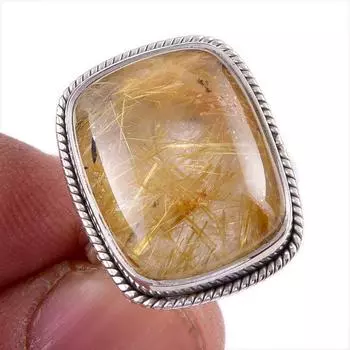 Ювелирное кольцо из чистого серебра 925 пробы с натуральным золотым рутилом ручной работы S.6 i2q10