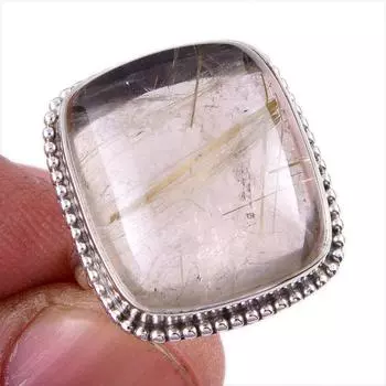 Ювелирное кольцо из чистого серебра 925 пробы с натуральным золотым рутилом ручной работы S.7 z1A41