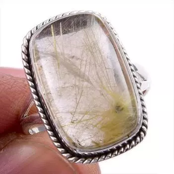 Ювелирное кольцо из чистого серебра 925 пробы с натуральным золотым рутилом S.7 L3U63