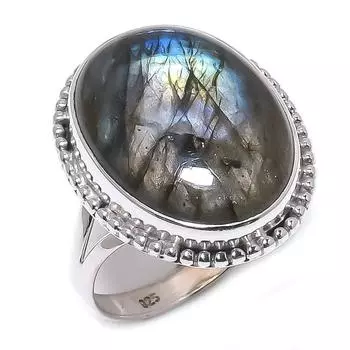 Ювелирное кольцо из чистого серебра 925 пробы с натуральным лабрадоритом, размер 8 U7D65