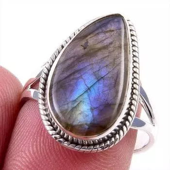 Ювелирное кольцо из чистого серебра 925 пробы с натуральным лабрадоритом, размер 8 z8Q87