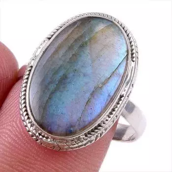 Ювелирное кольцо из чистого серебра 925 пробы с натуральным лабрадоритом, размер 10 m2W14