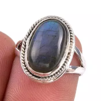 Ювелирное кольцо из чистого серебра 925 пробы с натуральным лабрадоритом, размер 6 O6L72