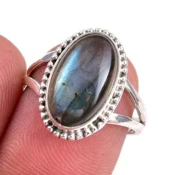 Ювелирное кольцо из чистого серебра 925 пробы с натуральным лабрадоритом, размер 10 W1w63