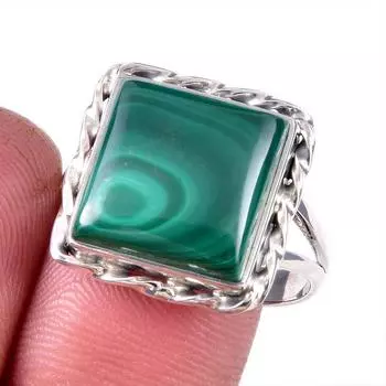 Ювелирное кольцо из чистого серебра 925 пробы с натуральным малахитом, размер 9,5 N0F81