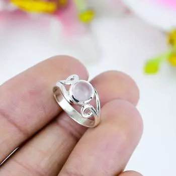 Ювелирное кольцо из чистого серебра 925 пробы с натуральным розовым кварцем, размер 6 a2G30