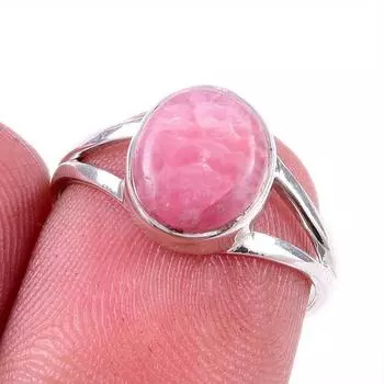 Ювелирное кольцо из чистого серебра 925 пробы с натуральным родохрозитом S.6 d0w95