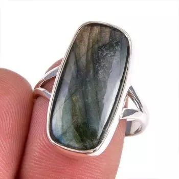 Ювелирное кольцо из чистого серебра 925 пробы с натуральным лабрадоритом, размер 9 i0C81