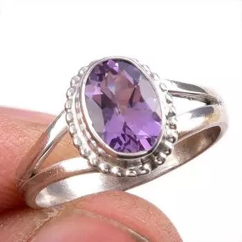 Ювелирное кольцо из чистого серебра 925 пробы с натуральным розовым аметистом S.7 E8Z28