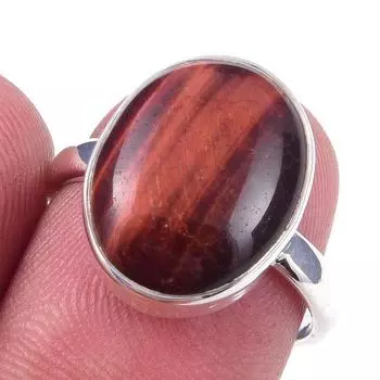 Ювелирное кольцо из чистого серебра 925 пробы с натуральным красным тигровым глазом S.7 l0d49