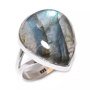 Ювелирное кольцо из чистого серебра 925 пробы с натуральным лабрадоритом, размер 7 J3c99