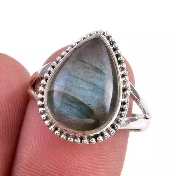 Ювелирное кольцо из чистого серебра 925 пробы с натуральным лабрадоритом, размер 8 y5z82