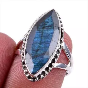 Ювелирное кольцо из чистого серебра 925 пробы с натуральным лабрадоритом, размер 6 D7V95
