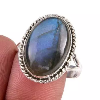 Ювелирное кольцо из чистого серебра 925 пробы с натуральным лабрадоритом S.9.5 a7I15
