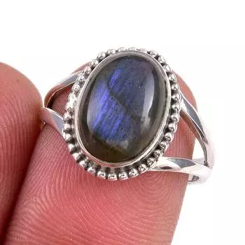 Ювелирное кольцо из чистого серебра 925 пробы с натуральным лабрадоритом, размер 7 g8o08