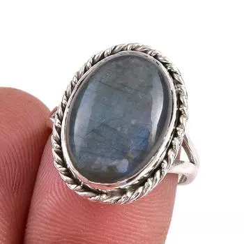Ювелирное кольцо из чистого серебра 925 пробы с натуральным лабрадоритом, размер 7 p7F53