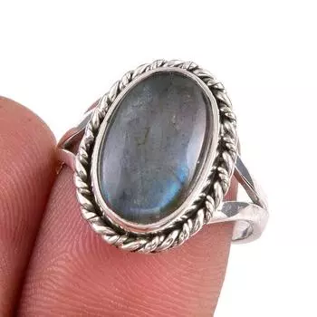 Ювелирное кольцо из чистого серебра 925 пробы с натуральным лабрадоритом S.7.5 Q2l56