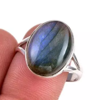 Ювелирное кольцо из чистого серебра 925 пробы с натуральным лабрадоритом, размер 10 I6o86