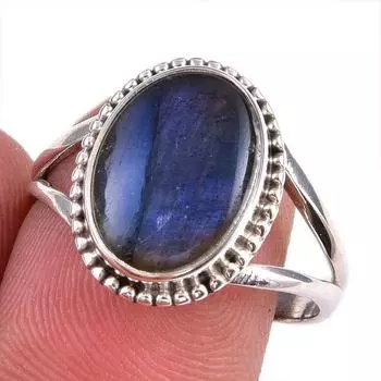 Ювелирное кольцо из чистого серебра 925 пробы с натуральным лабрадоритом, размер 9 j7O60