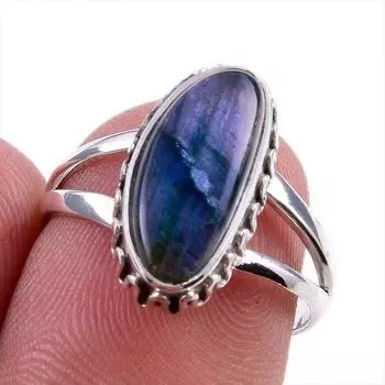 Ювелирное кольцо из чистого серебра 925 пробы с натуральным лабрадоритом, размер 7 j5I52