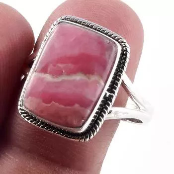 Ювелирное кольцо из чистого серебра 925 пробы с натуральным родохрозитом ручной работы S.9.5 A3Q22