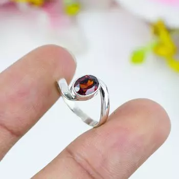 Ювелирное кольцо из чистого серебра 925 пробы с натуральным гранатом ручной работы S.7 i9j11