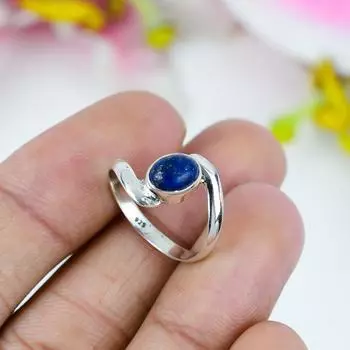 Ювелирное кольцо из чистого серебра 925 пробы с натуральным лазуритом, размер 9 T5n43