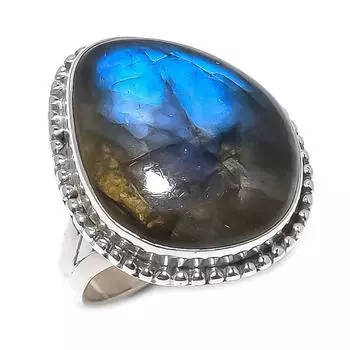 Ювелирное кольцо из чистого серебра 925 пробы с натуральным лабрадоритом, размер 7 z5w68