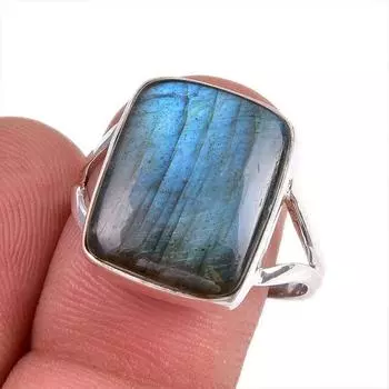 Ювелирное кольцо из чистого серебра 925 пробы с натуральным лабрадоритом, размер 9 O6D80