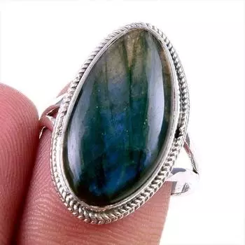 Ювелирное кольцо из чистого серебра 925 пробы с натуральным лабрадоритом, размер 9 O1t25