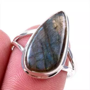Ювелирное кольцо из чистого серебра 925 пробы с натуральным лабрадоритом, размер 8 T2J68