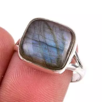 Ювелирное кольцо из чистого серебра 925 пробы с натуральным лабрадоритом, размер 8 W1B71