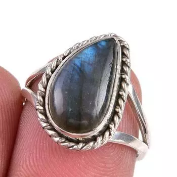 Ювелирное кольцо из чистого серебра 925 пробы с натуральным лабрадоритом, размер 7 P9f10