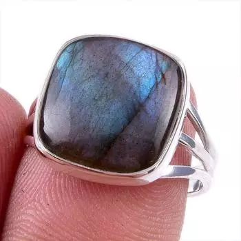 Ювелирное кольцо из чистого серебра 925 пробы с натуральным лабрадоритом, размер 7 L0H92