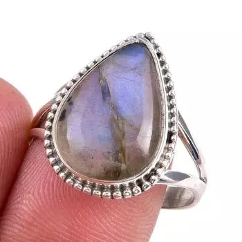 Ювелирное кольцо из чистого серебра 925 пробы с натуральным лабрадоритом, размер 10 D5V15