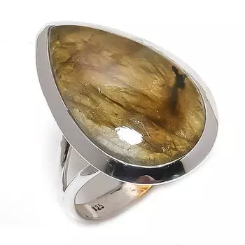 Ювелирное кольцо из чистого серебра 925 пробы с натуральным лабрадоритом, размер 9 Z9F52