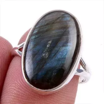 Ювелирное кольцо из чистого серебра 925 пробы с натуральным лабрадоритом, размер 8 C8T41