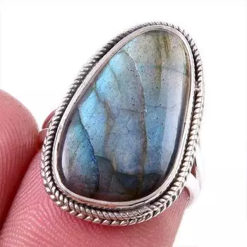 Ювелирное кольцо из чистого серебра 925 пробы с натуральным лабрадоритом, размер 6 G9l66
