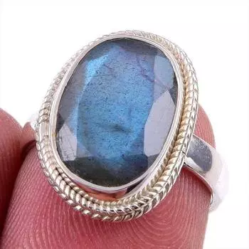 Ювелирное кольцо из чистого серебра 925 пробы с натуральным лабрадоритом, размер 6 q6H26