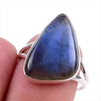 Ювелирное кольцо из чистого серебра 925 пробы с натуральным лабрадоритом, размер 8 Z4L52