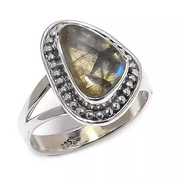 Ювелирное кольцо из чистого серебра 925 пробы с натуральным лабрадоритом, размер 7 q7Y82