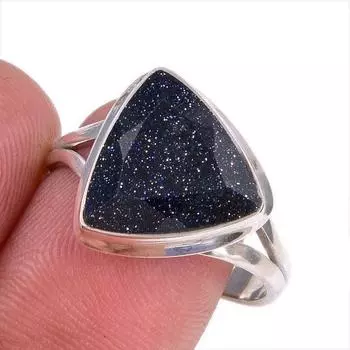 Ювелирное кольцо из чистого серебра 925 пробы с натуральным синим солнечным камнем S.9.5 a9j12